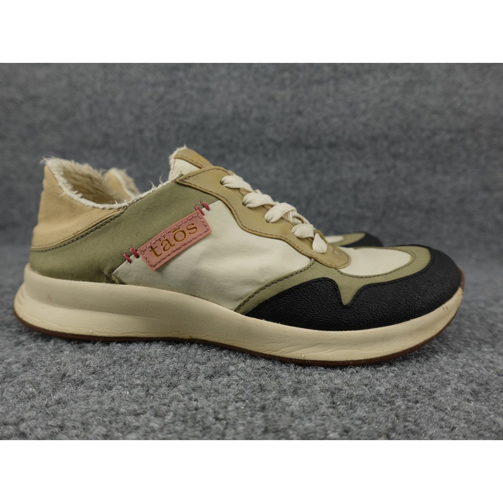 Taos Sneakers Womens 7.5 Olive Green Cream Good Faux Fur Lined Colorblock
